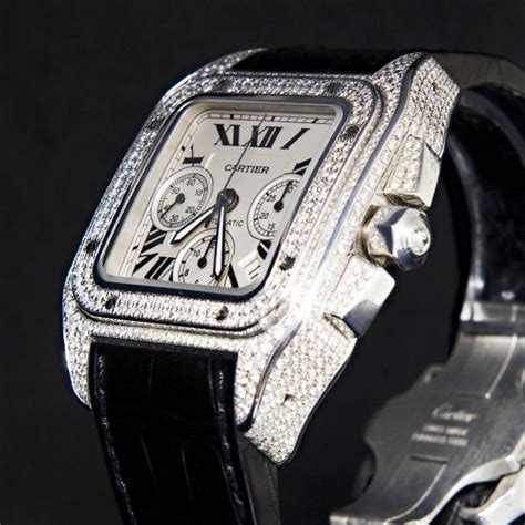 cartier santos 100 swiss replica watch diamond bezel|cartier santos 100 stainless steel.